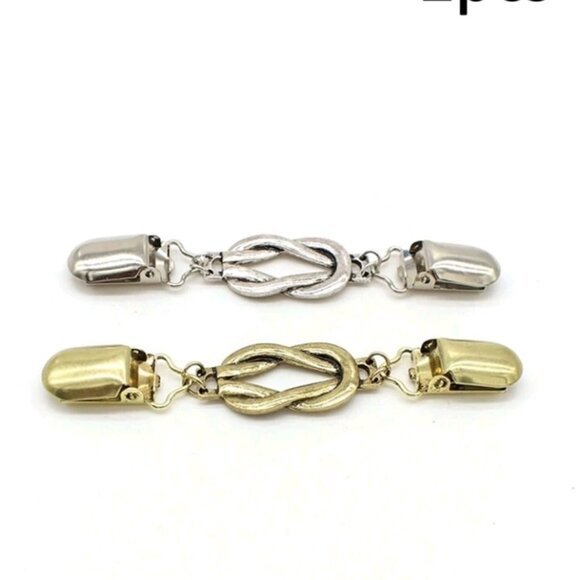 2Pcs/Set Women's Alloy Clothes Clips With Chain - Picture 5 of 9